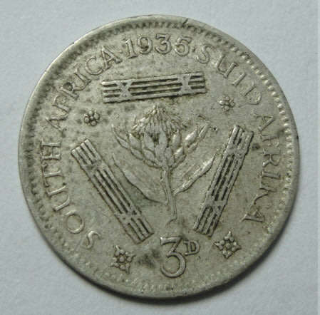Union of South Africa: Silver Tickey (Threepence) of 1935