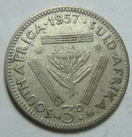 Union of South Africa: Silver Tickey (Threepence) of 1957