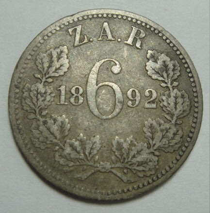 Paul Kruger ZAR: Silver Sixpence (6d) of 1892
