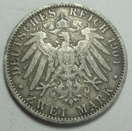 Germany, Keiser Wilhelm II, Silver 2 Mark of 1904 (Berlin Mint)