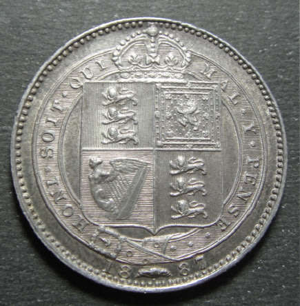 Great Britain: Sterling Silver Shilling of Queen Victoria of 1887 (Mint State Condition)