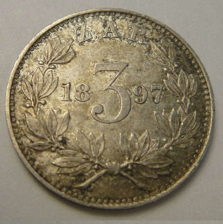 Paul Kruger Z.A.R. : Three Pence (Tickey) of 1897 (almost Uncirculated)