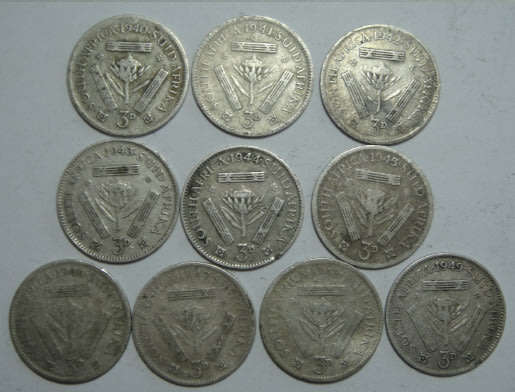 Union of South Africa: Tickey Collection: Complete from 1940 to 1940 (80% Silver)