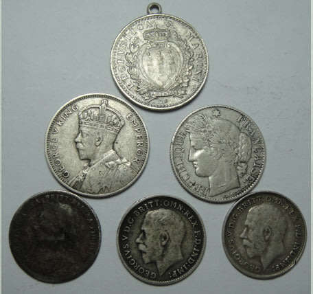 Collection of Six Silver World Coins of the 1800s and early 1900s