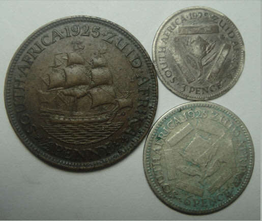 Union of South Africa: Half Penny, Tickey and Sixpence of 1925