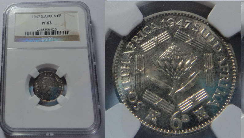 Union of South Africa: Sixpence (6d) of 1947: NGC graded PF 63