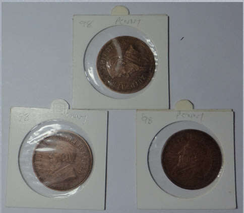 Paul Kruger ZAR : Three One Pennies of 1898 (One bid takes all 3)