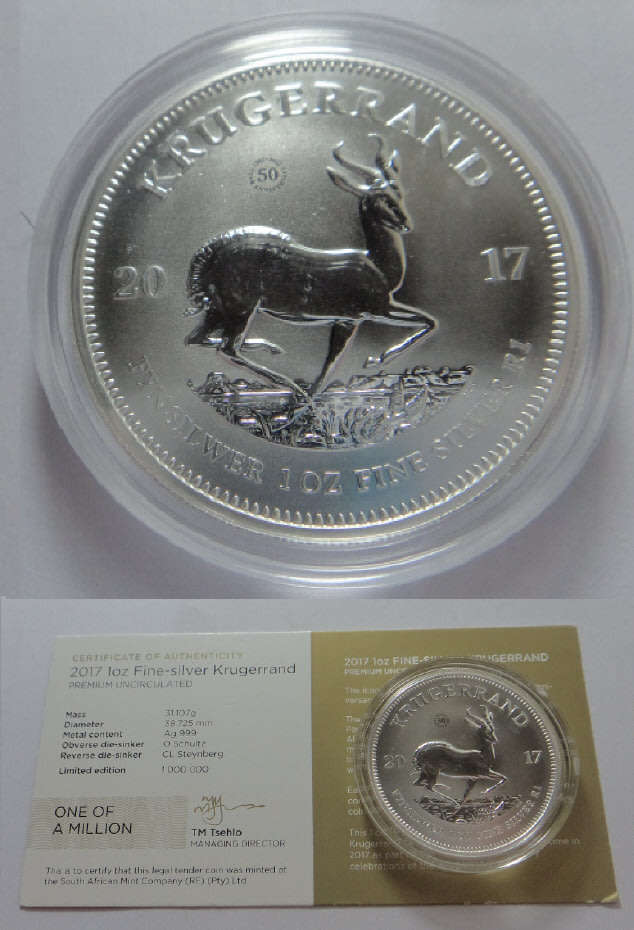 2017 SILVER 1OZ KRUGERRAND, Premium Uncirculated with Privy Mark: 20 available with COAs