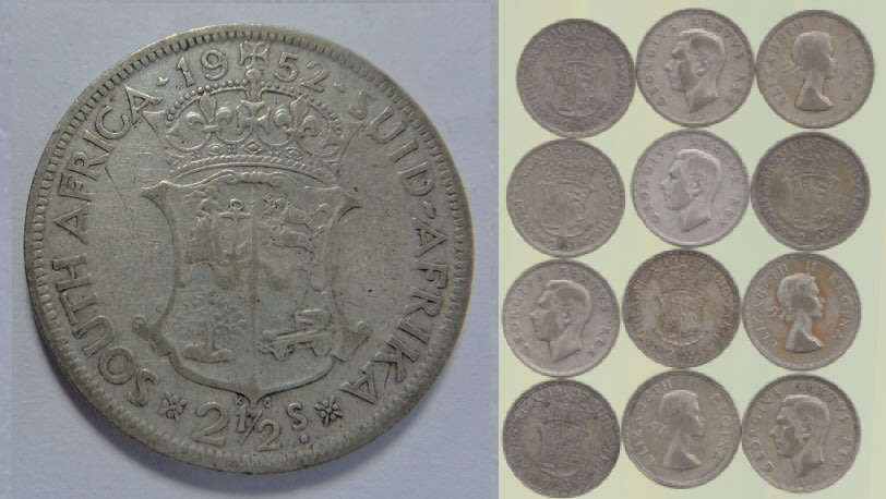 Union of South Africa: Twelve Silver Half Crowns (2/6-) from the 1950s