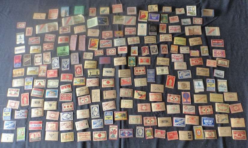 Collection of over 200 mostly Vintage Wooden Matchbox Tops