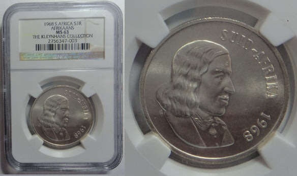 Republic of South Africa: Silver R1 of 1968 (Afrikaans): NGC Graded MS63