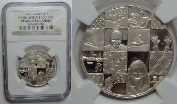 Republic of South Africa: Silver R1 of 1998 (SA Collage): NGC Graded PF69 Ultra Cameo