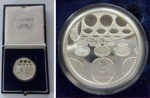 Republic of South Africa: Boxed Silver Proof R2 Crown of 1992 (Mint Technology)