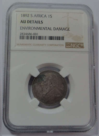 Paul Kruger ZAR, Silver Shilling (1/-) of 1892: NGC graded AU Details