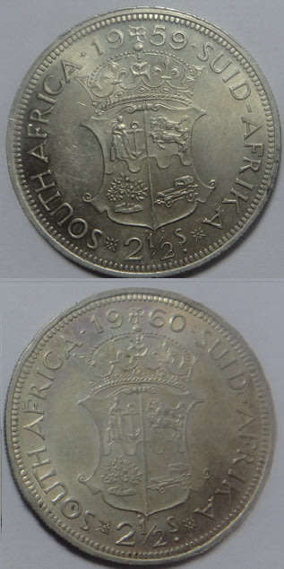 Union of South Africa: Half Crowns (2/6-) of 1959 and 1960