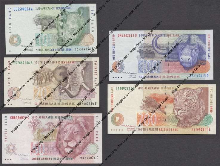 Republic of South Africa: COMPLETE Big Five TYPE Set  (TT Mboweni, First Issue)