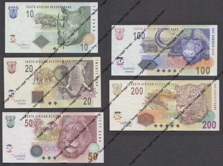Republic of South Africa: COMPLETE Big Five TYPE Set  (TT Mboweni, Second Issue)