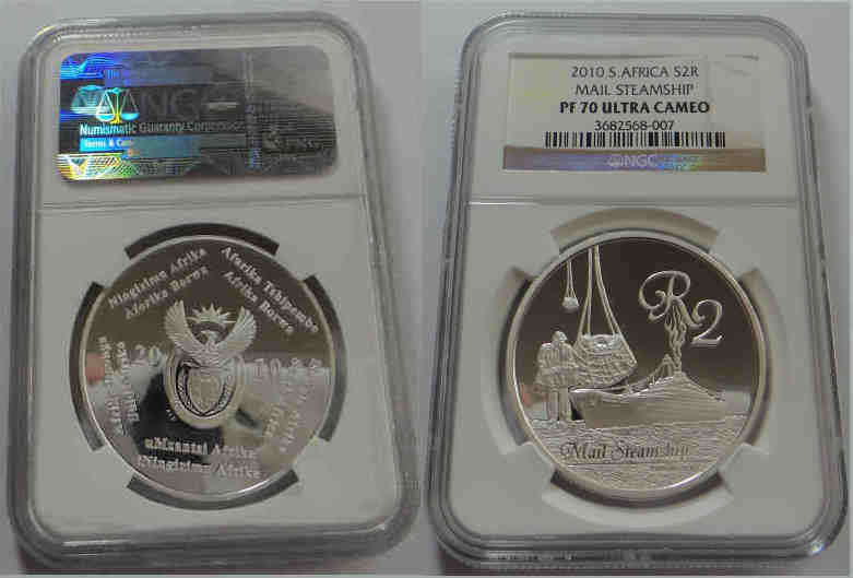 Republic of South Africa: Silver R2 Crown 2010 (Mail Steamship): NGC PF 70 Ultra Cameo