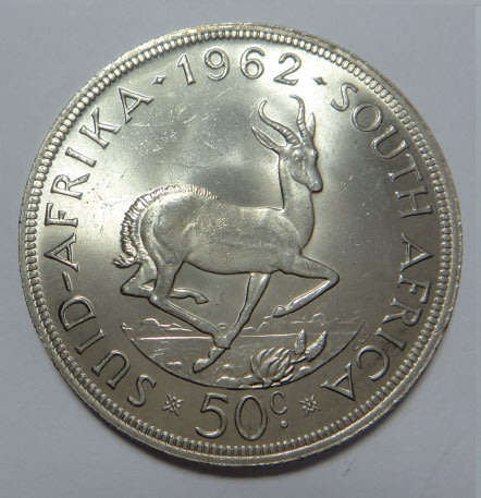 Republic of South Africa: Silver 50c Crown of 1962 (Brilliant Uncirculated)