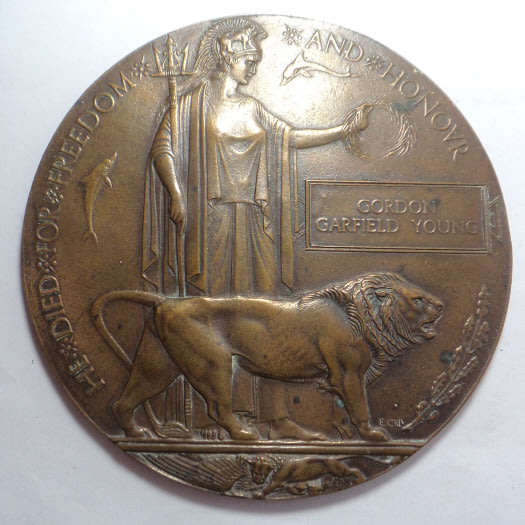 First World War: Memorial Plaque of Gordon Garfield Young (4th SAI) killed in action 16/07/1916