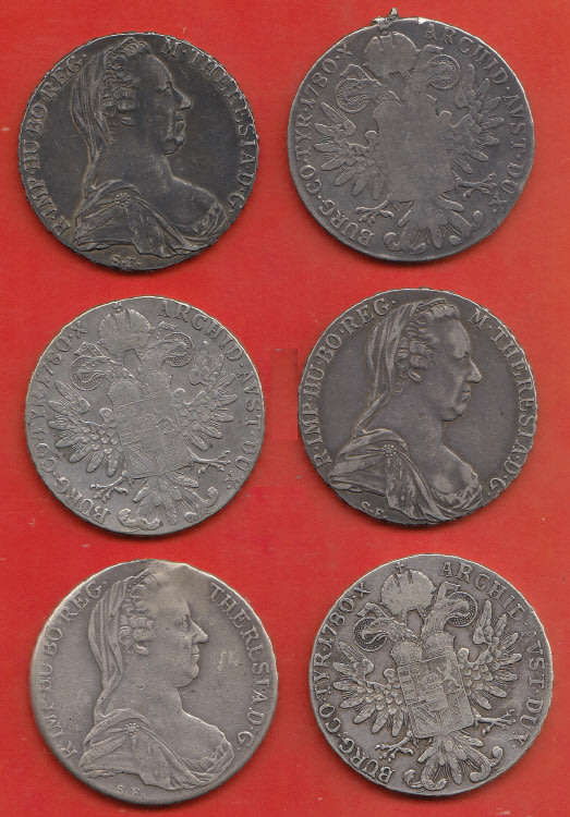 Austria: Six Maria Theresa Silver Thalers dated 1780