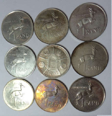 Republic of South Africa: Collection of nine Silver R1s (1970-1989). Bid per coin to take all 9