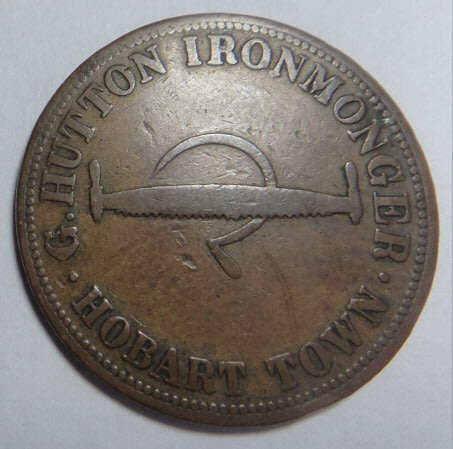 Australia: G. Hutton, Hobart Town, Tasmania, One Penny Token circa 1850
