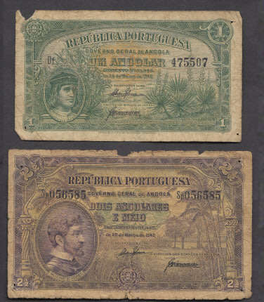 Scarce: Angola Banknote set for 28 March 1942 (1 and 2½ Angolares)