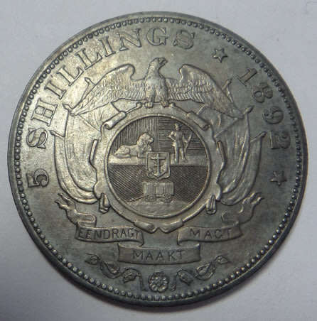 Paul Kruger ZAR Crown (Single Shaft 5/-) of 1892