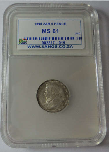 Paul Kruger ZAR : Sixpence (6d) of 1896: Sangs graded MS 61