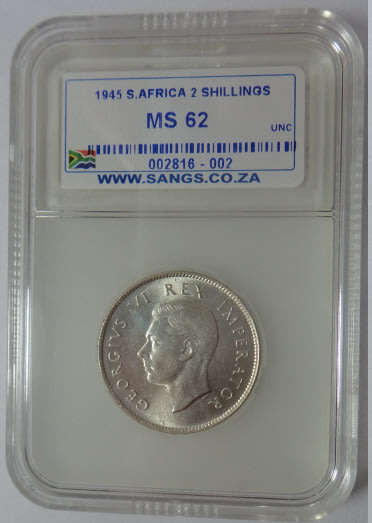 Union of South Africa: Two Shillings (2/-) of 1945: Sangs graded MS 62