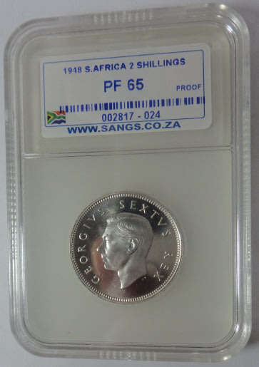 Union of South Africa: Two Shillings (2/-) of 1948: Sangs graded PROOF 65