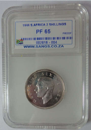Union of South Africa: Two Shillings (2/-) of 1949: Sangs graded PROOF 65