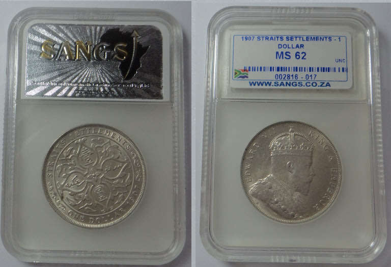 Straits Settlements: King Edward VII, Silver Dollar of 1907 (H): Sangs graded MS 62