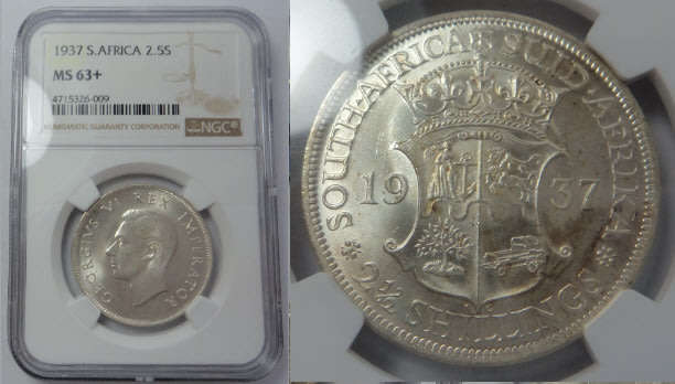 Union of South Africa: Half Crown (2/6-) of 1937: NGC graded MS 63+