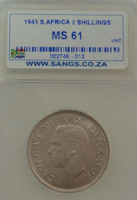 Union of South Africa: Two Shillings (2/-) of 1945: Sangs graded MS 61