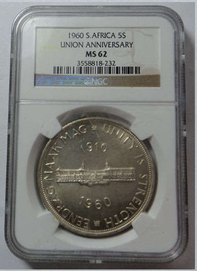 Union of South Africa: Silver Crown (5/-) of 1960 : NGC graded MS 62
