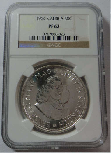 Republic of South Africa: Silver Crown (50c) of 1964 : NGC graded PF 62
