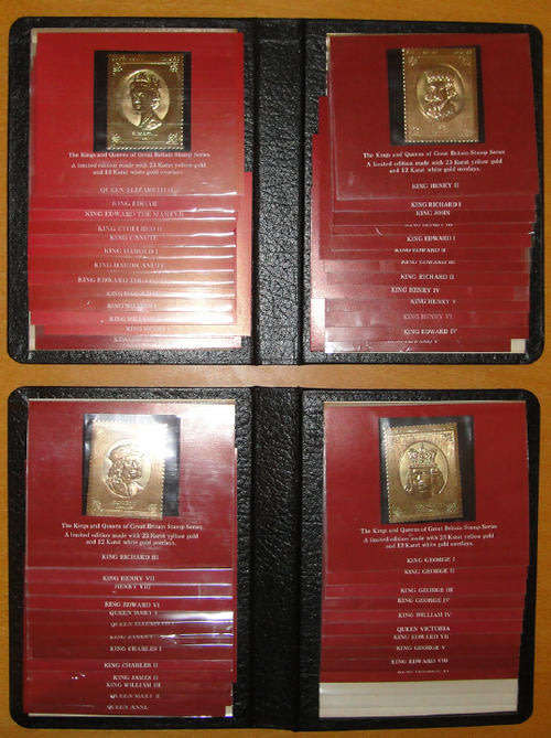 QEII Jubilee GOLD Stamp Series of the Kings & Queens of England (49 gold stamps)