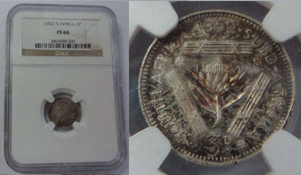 Union of South Africa: Threepence (3d) of 1952: NGC graded PF 66