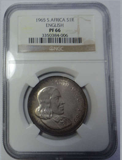 Republic of South Africa: Silver R1 of 1965 (English) : NGC graded PF 66