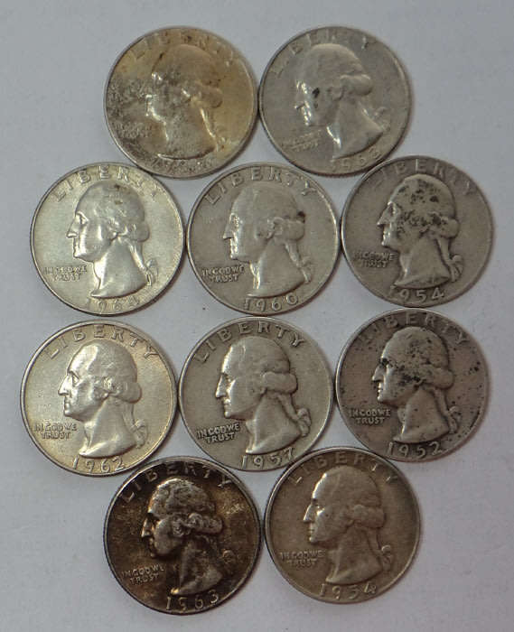World SILVER Sets: 10 x USA Washington Quarter Dollars struck between 1950 & 1964