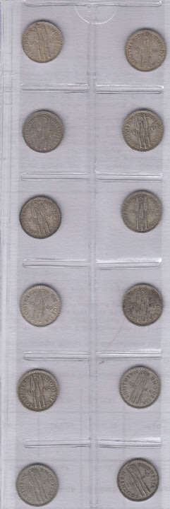 World SILVER Coin Date-Sets: Southern Rhodesia: Complete Set of Threepences 1934-1946