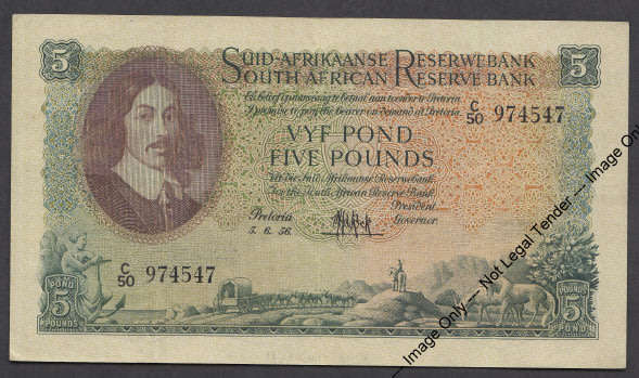 Union of South Africa: FIVE POUNDS (C50) Pretoria 5.6.1956