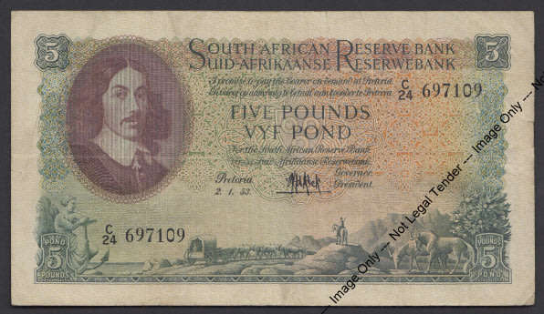 Union of South Africa: FIVE POUNDS (C24) Pretoria 2.1.1953