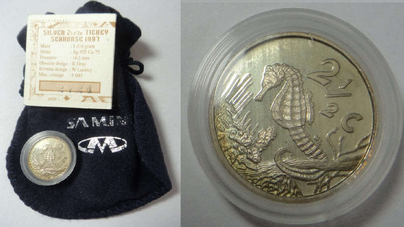 Republic of South Africa: Silver Proof Tickey (2.5c) of 1997 (Sea Horse)