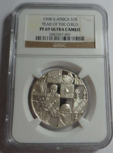 Republic of South Africa: Silver R1 of 1998 (Year of the Child): NGC graded PF 69 Ultra Cameo
