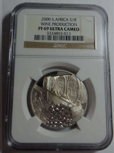 Republic of South Africa: Silver R1 of 2000 (Wine): NGC graded PF 69 Ultra Cameo