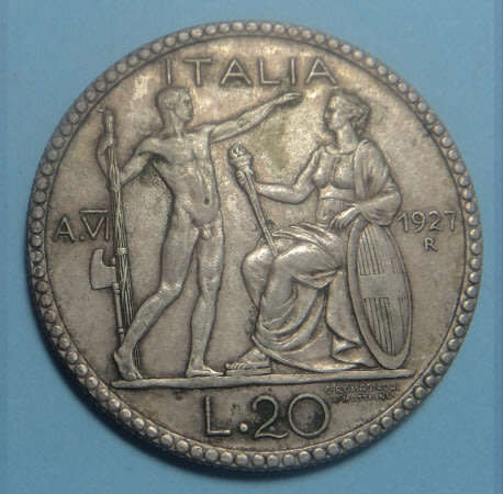 Italy : Vittorio Emauele III : Silver 20 Lire 1927
