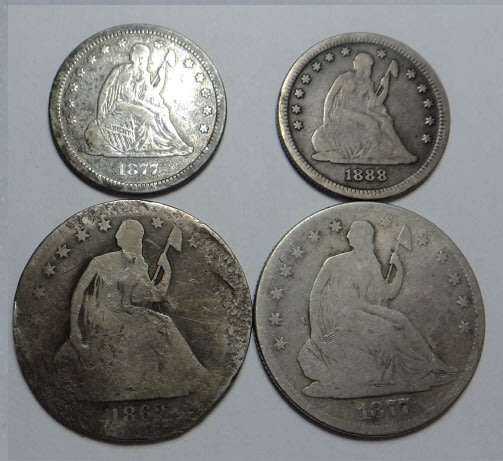 United States of America: Seated Liberty Series: 2 x Quarter & 2 x Half Dollars